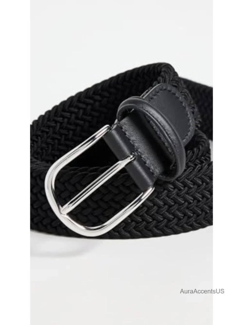 Men's Woven Nylon Belt Braided Cord Leather Trim 1.5in